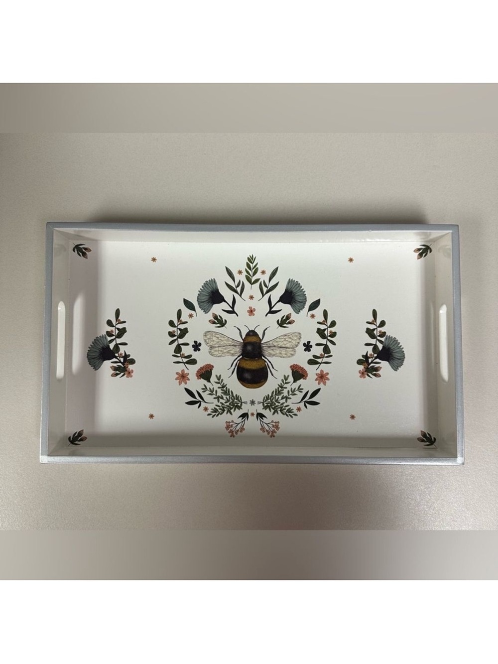 PPD White Blue Black Gold Secret Bee Lacquered Vanity Tray